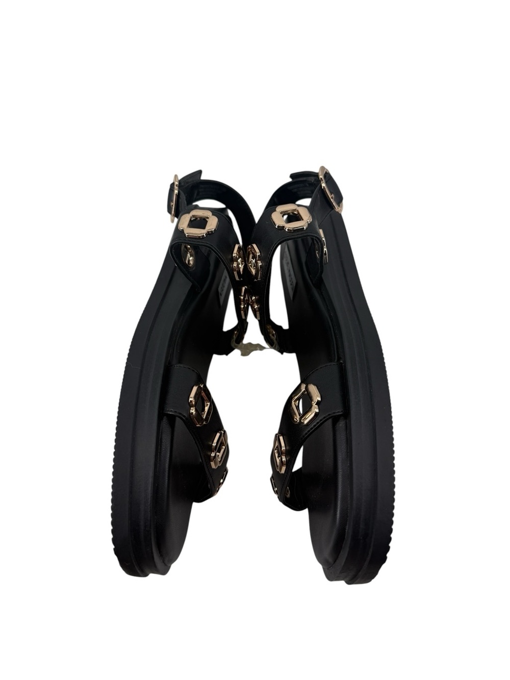 Steve Madden Tenacious Black Gold Studded Platform Sandals Womens 7.5 Gladiator - Picture 10 of 13